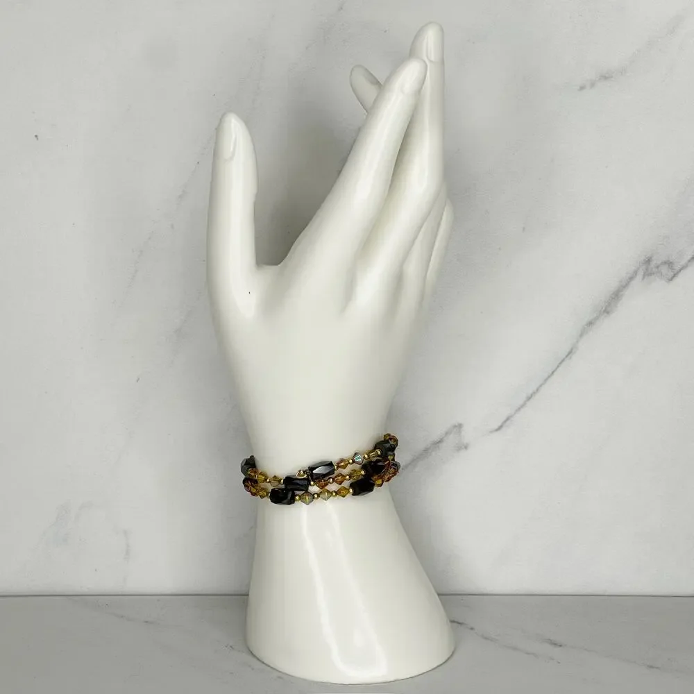Iridescent and Yellow Beaded Magnetic Wrap Bracelet